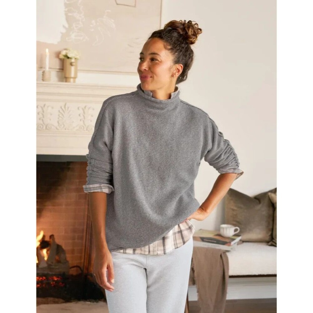 Frank & Eileen Monterey Rolled Funnel Neck Sweater Gray Pure Japan Cotton Small